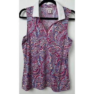 Women's Tommy Bahama Golf Tennis Sleeveless Shirt M Purple Floral Polo D2